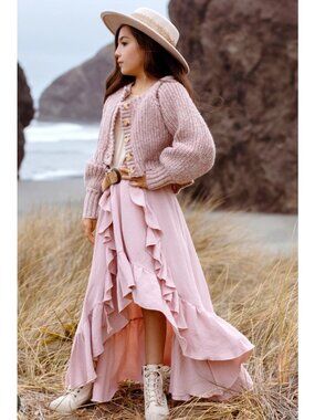 Joyfolie Girls Sitara Skirt Pink Sand High-Low Ruffle Hem Size 8 elastic waist